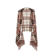 Suéter feminino Tassel Plaid Poncho Jacquard Xale